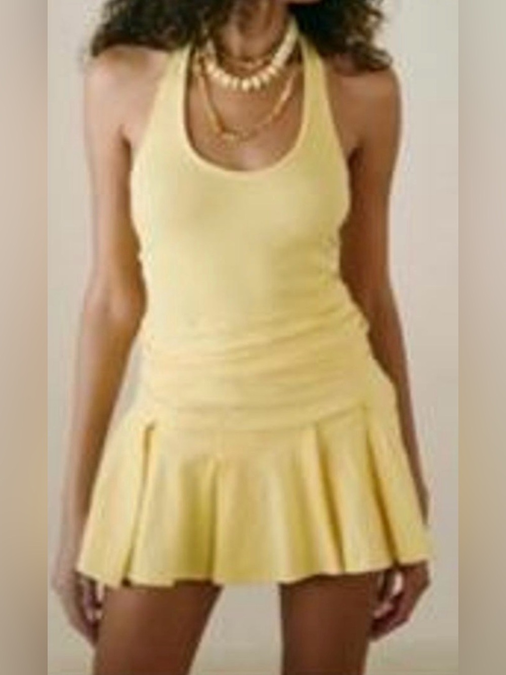 Yellow Halter Ruffle Hem Chemise